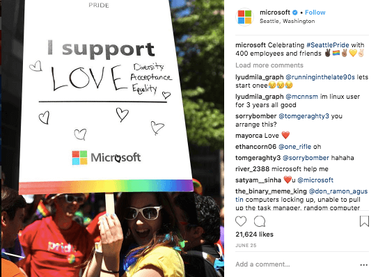 instagram engagement microsoft pride parade